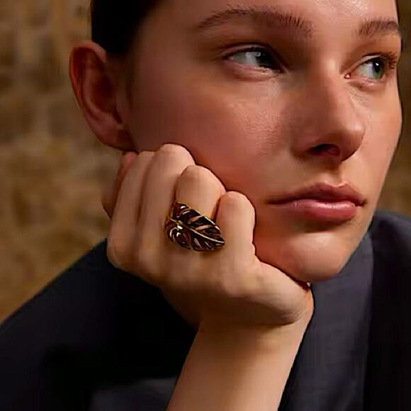 Gold Feather Leaf Leaves Ring Adjustable Stainless Steel Gold Plated - Picture 6 of 8